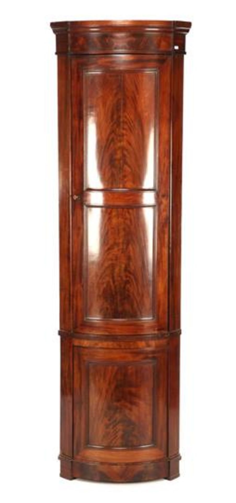 Mahogany veneer 2-part 2-door 19th century corner cabinet 210 cm high, 62 cm wide, 42 cm deep