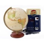 Plastic table globe with lighting, 40 cm high and a Pepsi-Cola wall telephone 35 cm high