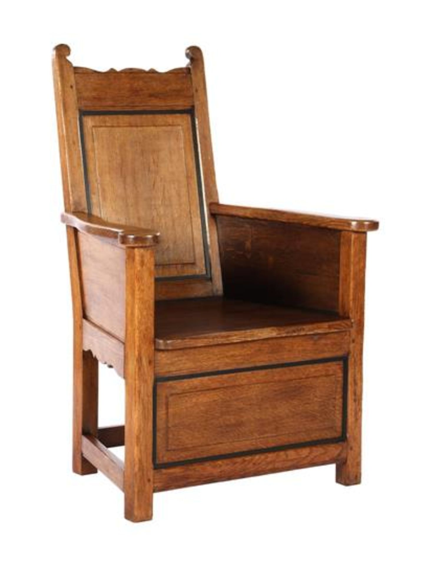 Antique oak chair, backrest 100 cm high, 67 cm wide at the front