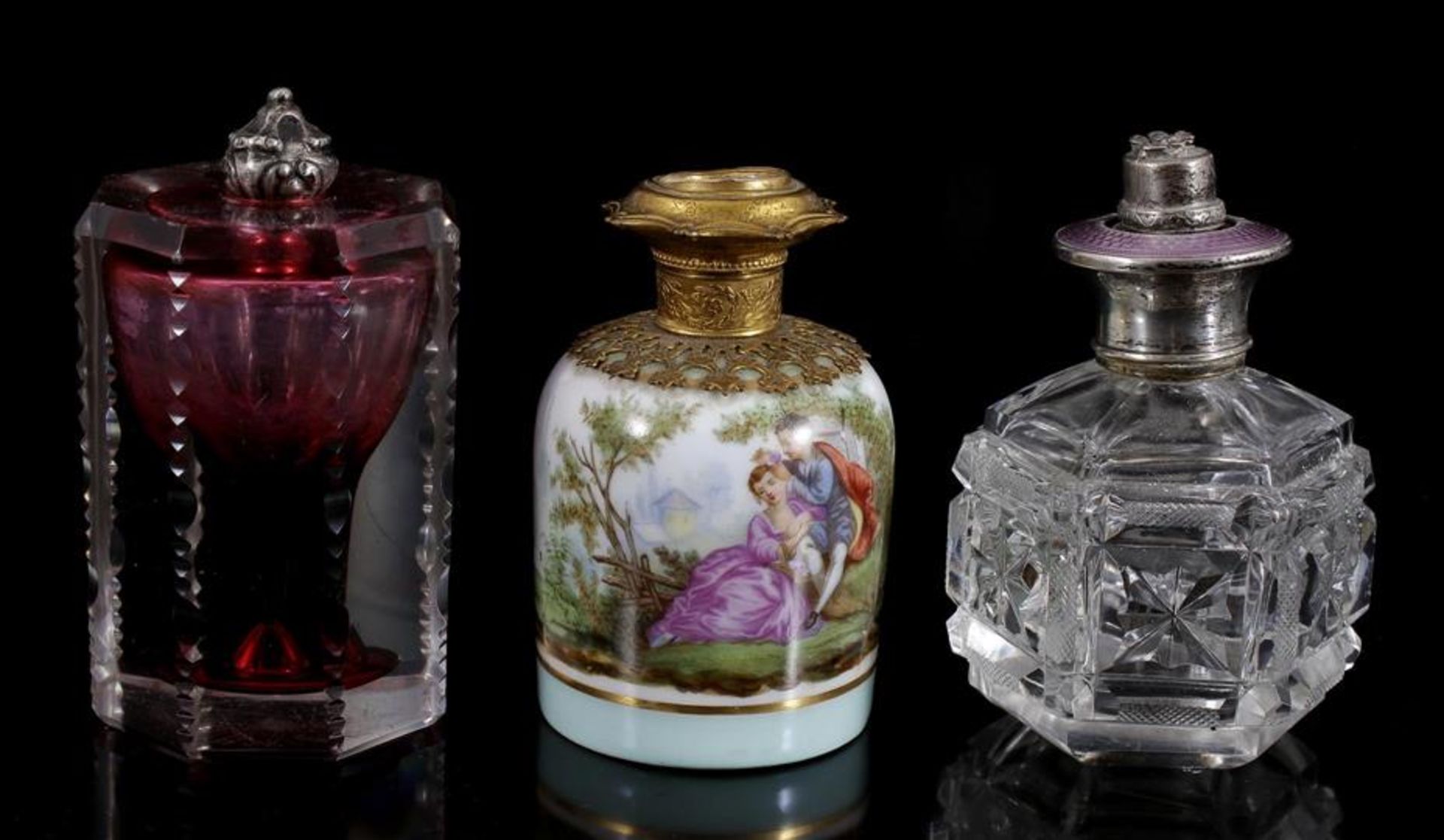 3 perfume bottles, ca.1900, ca.11 cm high