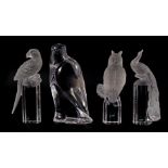 3 Goebel crystal animal figures 17.5 cm and 18 cm high and Val St Lambert bird 19 cm high