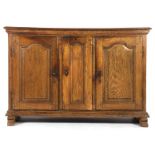 Antique oak cabinet, standing on slippers and fitted with 3 doors, France ca.1650, 98 cm high, 147