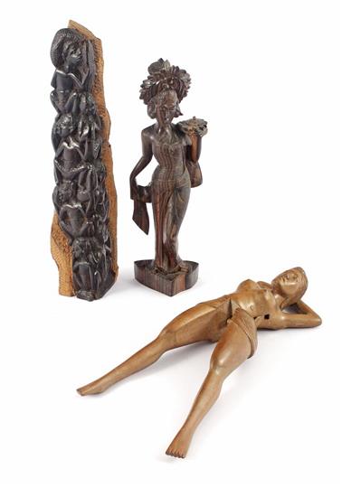 African wooden richly-bombarded sculpture with many figures 35 cm high, Asian coromandel wood-