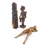 African wooden richly-bombarded sculpture with many figures 35 cm high, Asian coromandel wood-