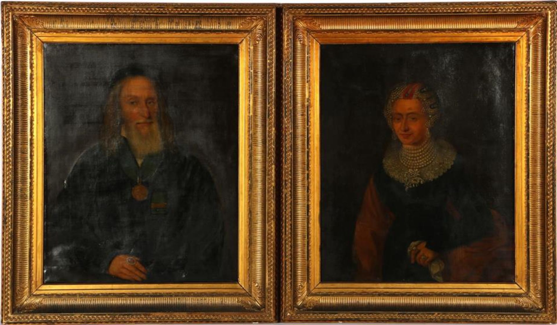 Anonymous, portrait of a gentleman with a medal around his neck and a lady with a beautiful pearl
