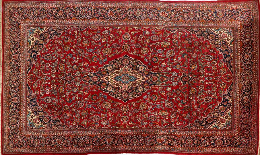 Hand-knotted wool carpet with oriental Kashan decor, 368x212 cm