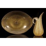 Decorative glass pitcher with gold color 24 cm high and bowl 4 cm high, 33x24 cm