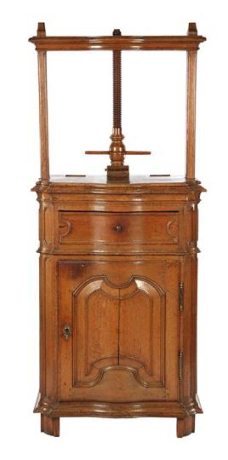 Oak linen press with door and drawer, Holland ca.1750, 190 cm high, 82 cm wide, 49 cm deep