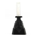 Art Deco pressed glass perfume bottle with relief decor, 14.5 cm high, 6.5x6.5 cm (chips of the