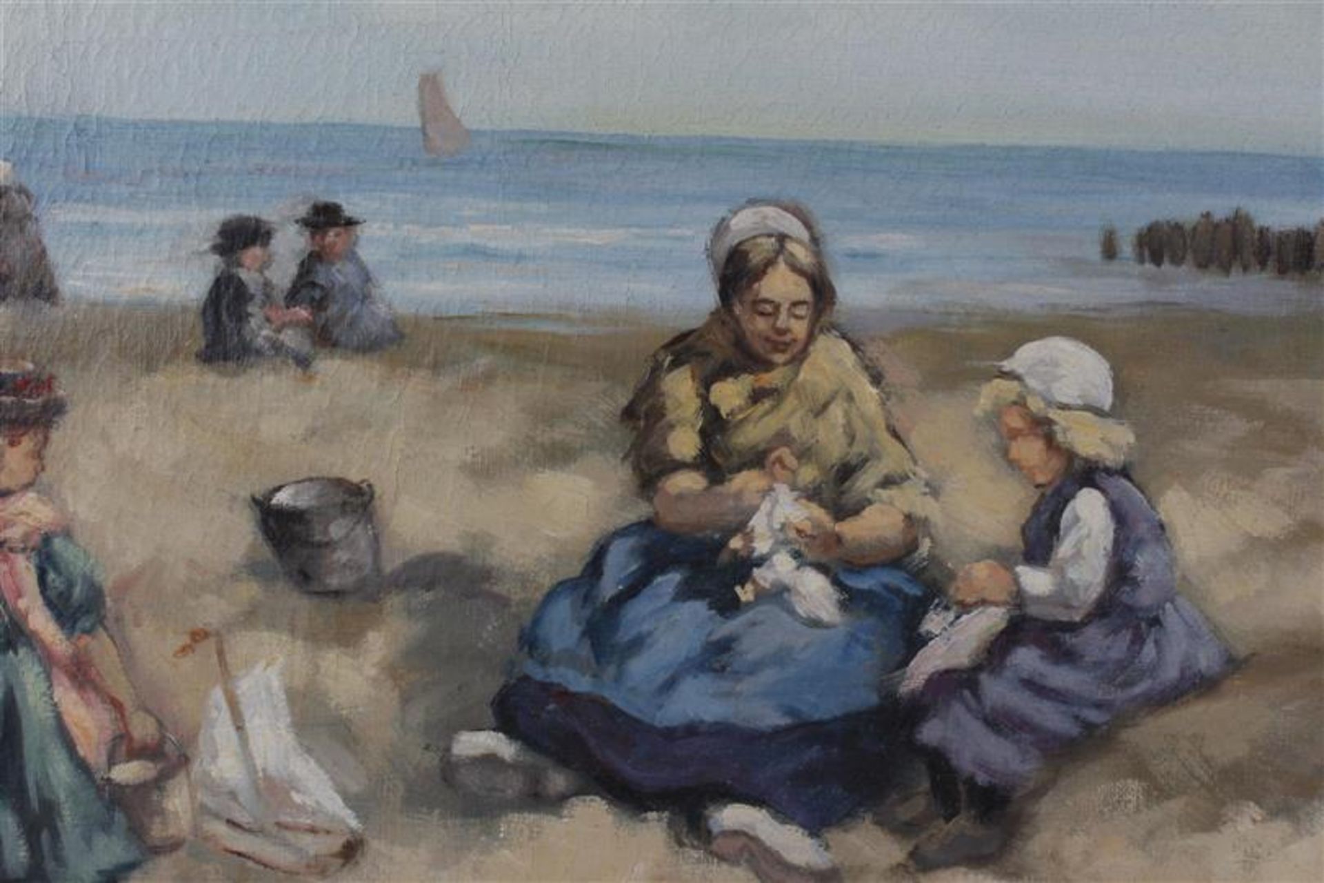 With signature Akkeringa, Mother with children playing on the beach with flat bottom near - Image 2 of 2