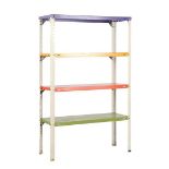 Metal 4-shelf rack with colored shelves 126 cm high, 80 cm wide, 30 cm deep, 1970s