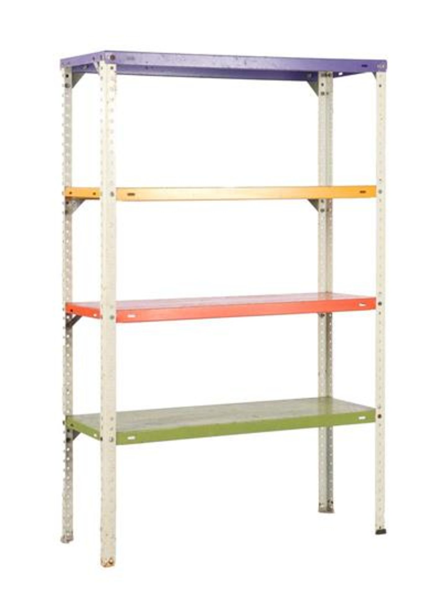 Metal 4-shelf rack with colored shelves 126 cm high, 80 cm wide, 30 cm deep, 1970s