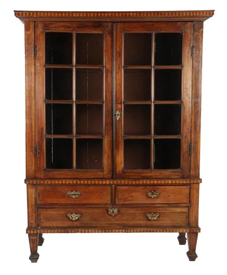 Antique demountable display cabinet with inlay, painted inside, 3 drawers with beautiful antique