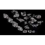 8 Swarovski crystal swans, largest 5 cm high, 2 fish, 2 hippos, 3 seals, whale, crocodile, walrus