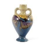 Rozenburg Den Haag ceramic ears vase with butterfly decoration 15 cm high (damage to the base ring