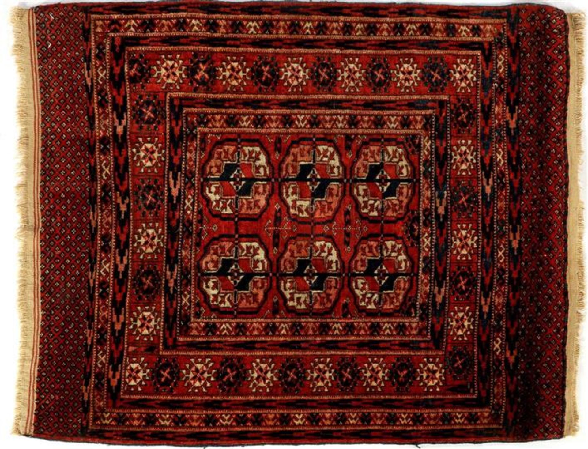 Hand-knotted wool carpet with Oriental decor Tekke mat, 90x83 cm