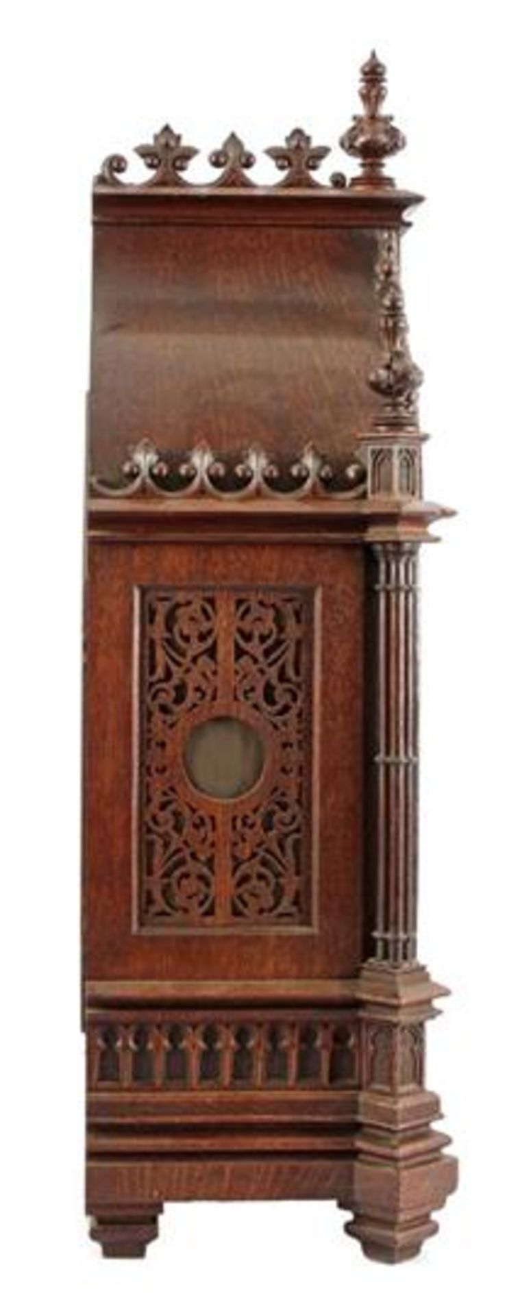 Lenzkirch table clock in gothic style with a pierced oak case with openwork & nbsp; parts 80 cm - Image 5 of 5
