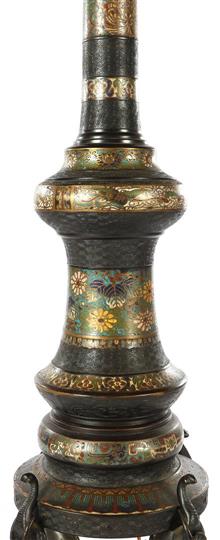 Asian 2-bulb cloisonne floor lamp with elephants at the base 190 cm high, & nbsp; upholstered - Image 3 of 4