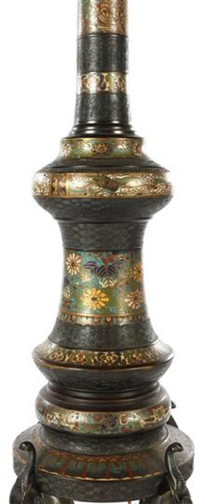 Asian 2-bulb cloisonne floor lamp with elephants at the base 190 cm high, & nbsp; upholstered - Bild 3 aus 4