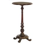 Antique mahogany table with narrow column and standing on four legs 79.5 cm high, top 42 cm