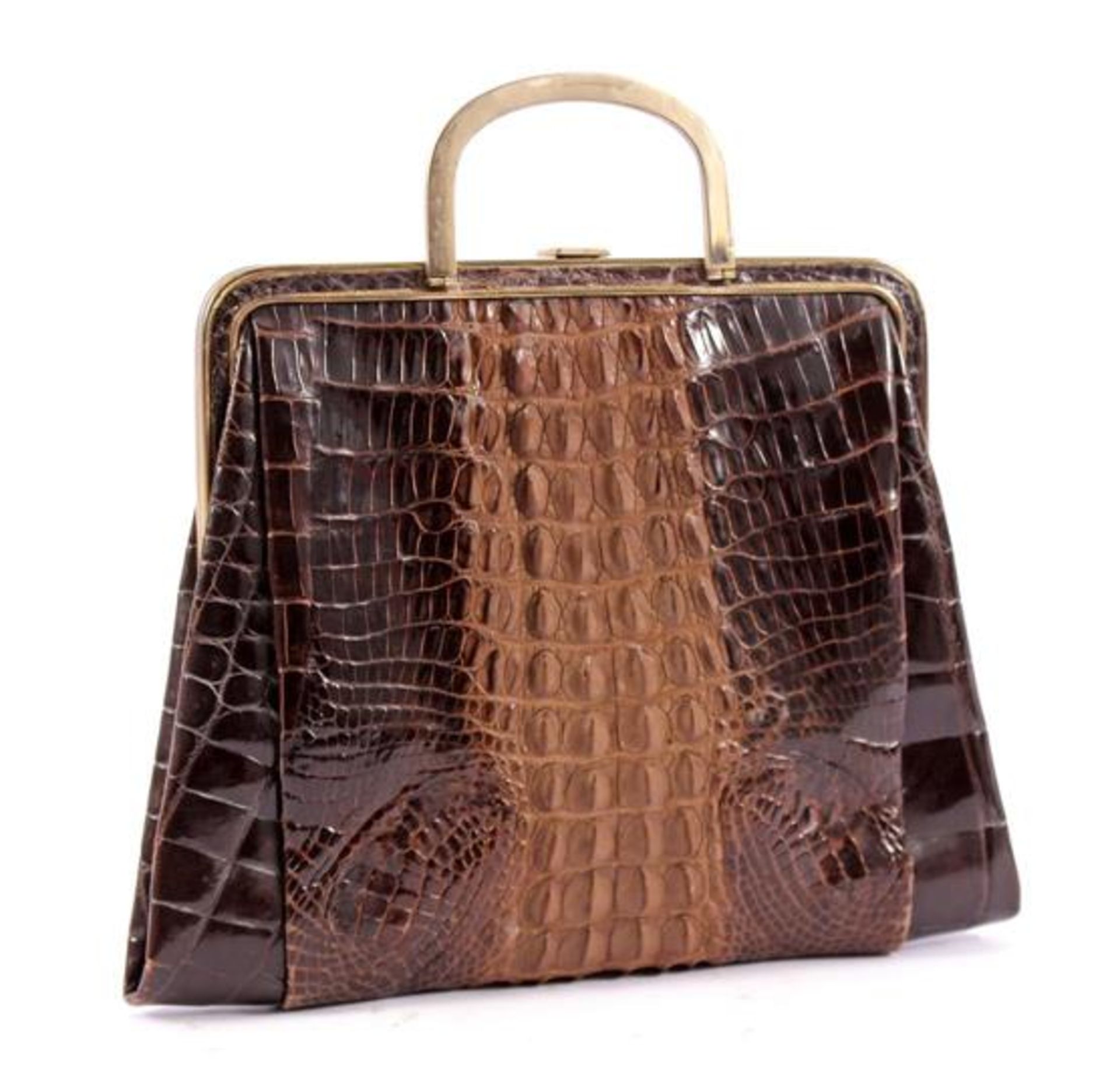 Crocodile leather ladies' purse with copper frame 19 cm high, 25 cm wide