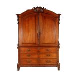 Oak cabinet with 2-door top cabinet and 3-drawers base cabinet, 18th century, 246 cm high, 173 cm