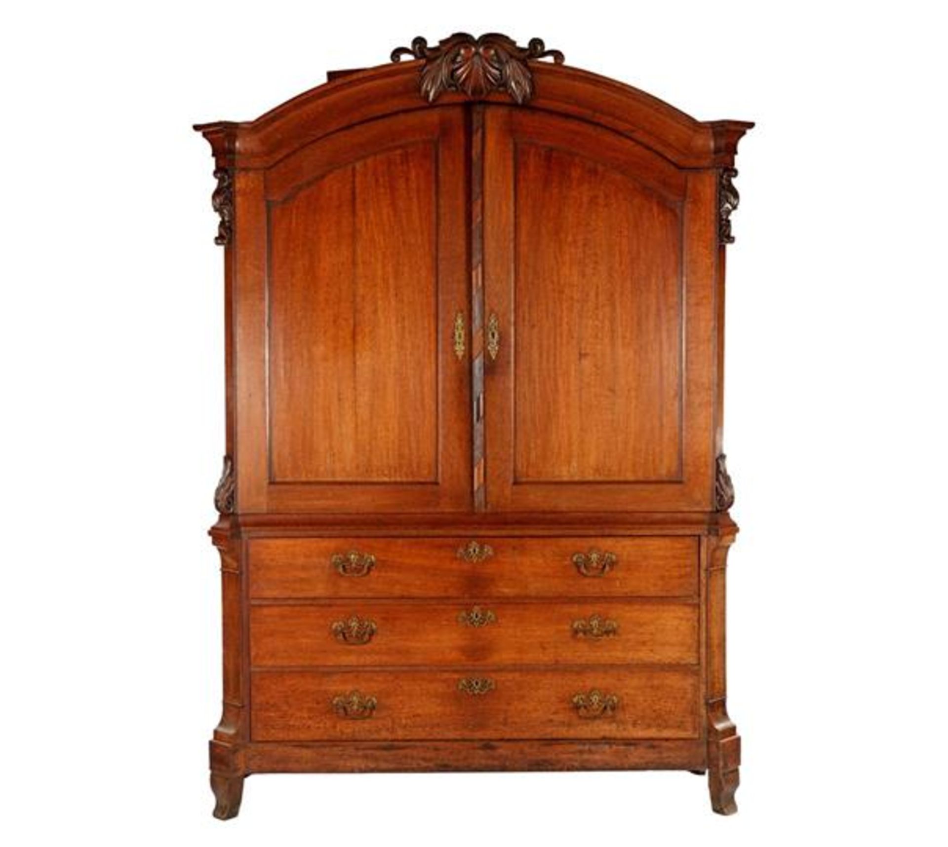 Oak cabinet with 2-door top cabinet and 3-drawers base cabinet, 18th century, 246 cm high, 173 cm