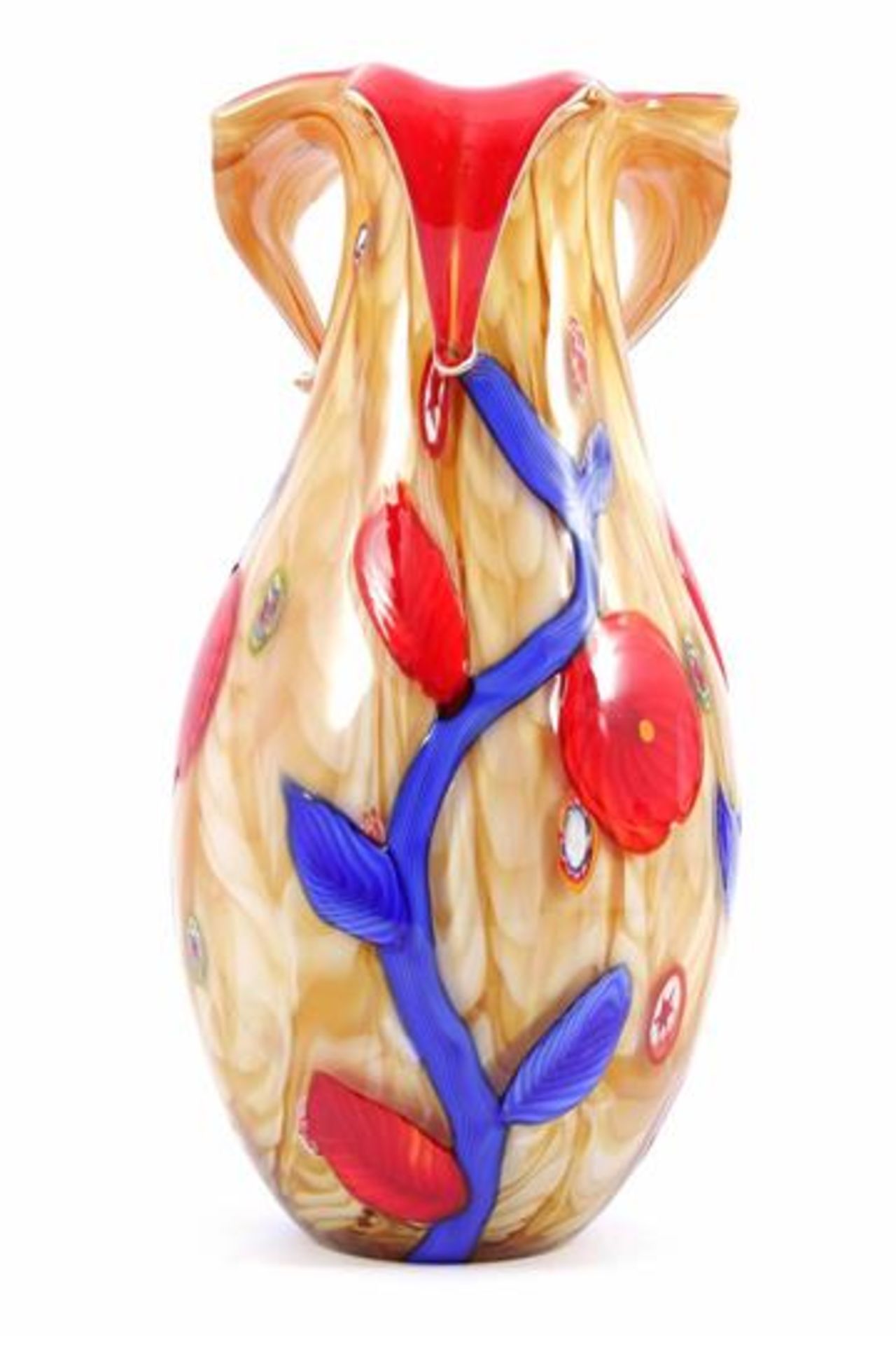 Colored elegant glass flower vase 39.5 cm high, 21.5 cm diameter