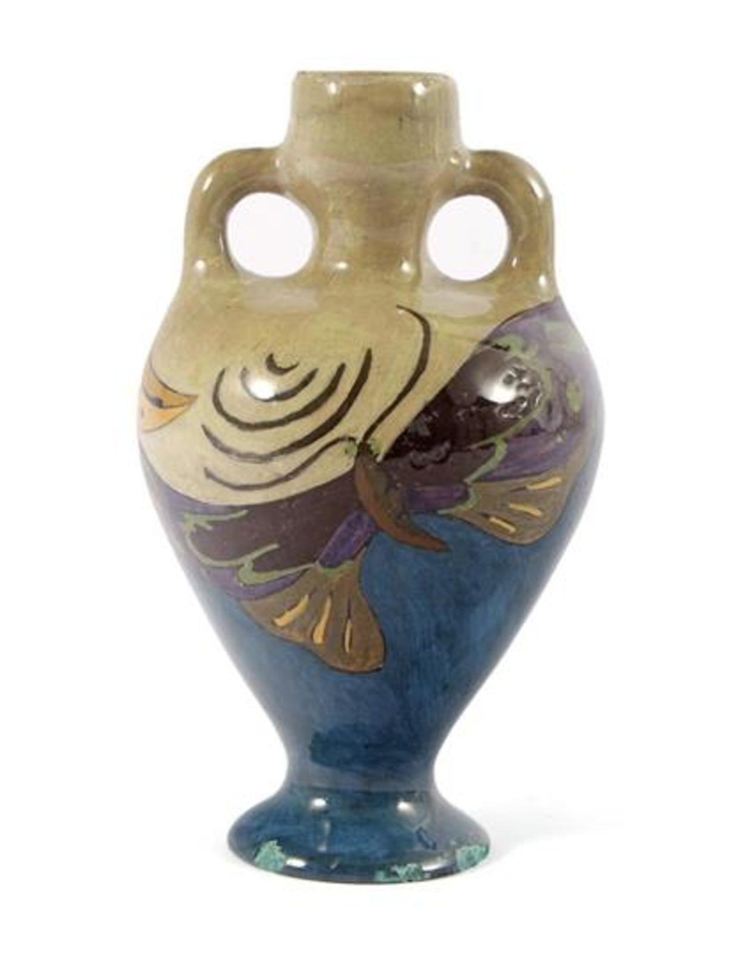 Rozenburg Den Haag ceramic ears vase with butterfly decoration 15 cm high (damage to the base ring - Image 2 of 5