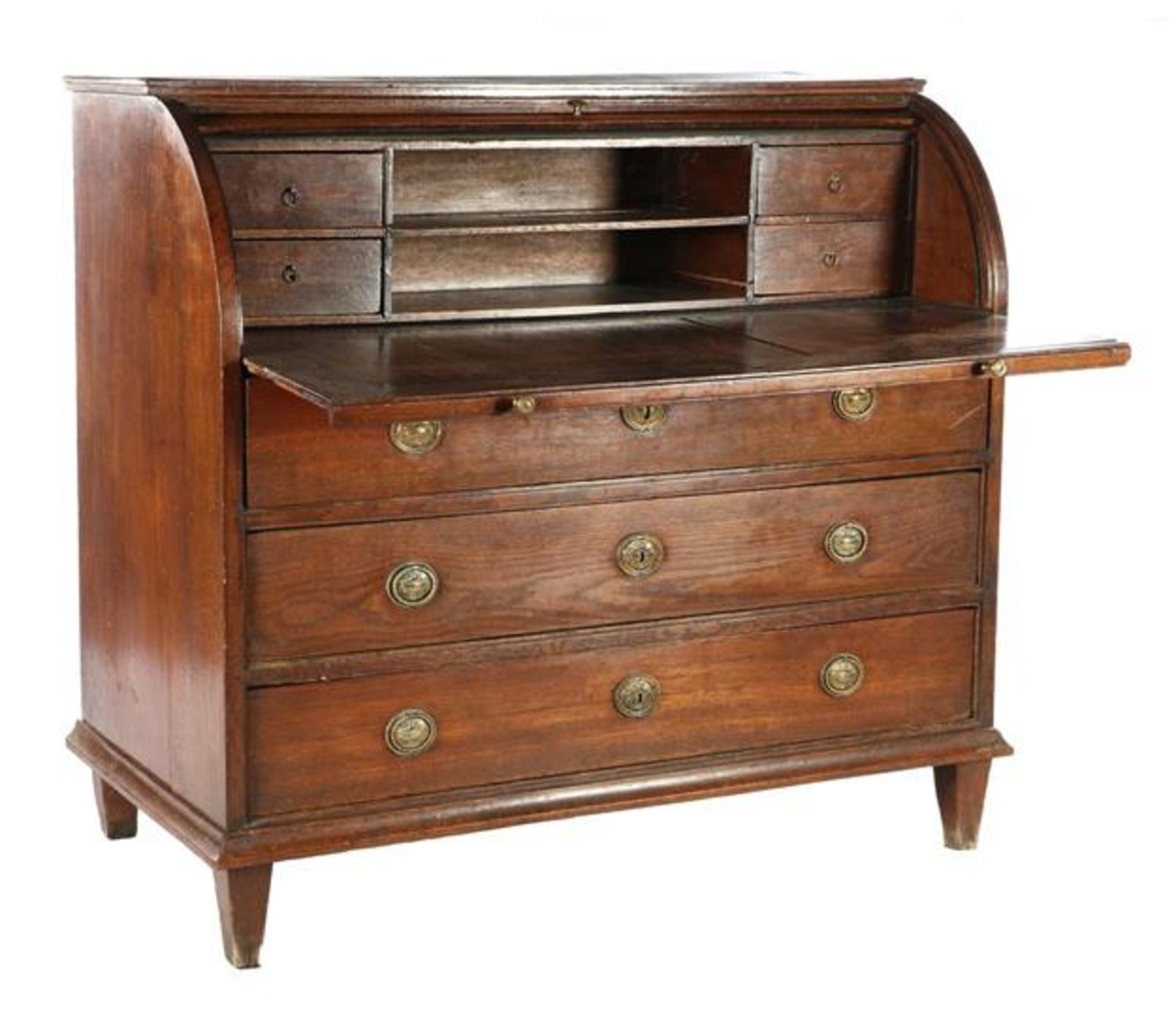 Oak Louis Seize cylinder desk with 3 drawers 110 cm high, 119 cm wide, 63.5 cm deep (1 ring of