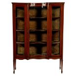 Walnut display cabinet with intarsia trims and hood edge, curved glass door, glass in front and