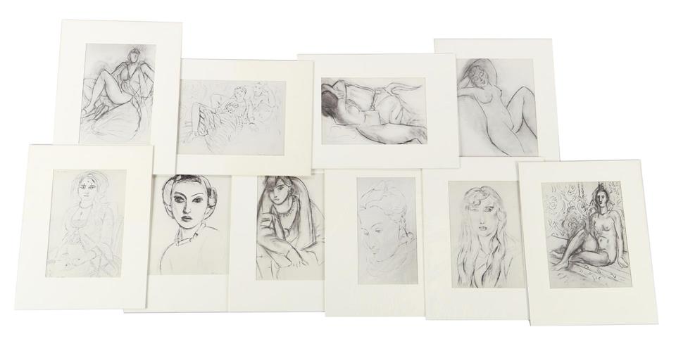 10 various lithographs of posing nude after Henri Matisse, outer size 40x30 cm