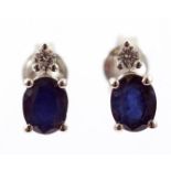 White gold ear studs, 18 kt, set with sapphire, approx.1.70 ct and brilliant cut diamond, approx.0.