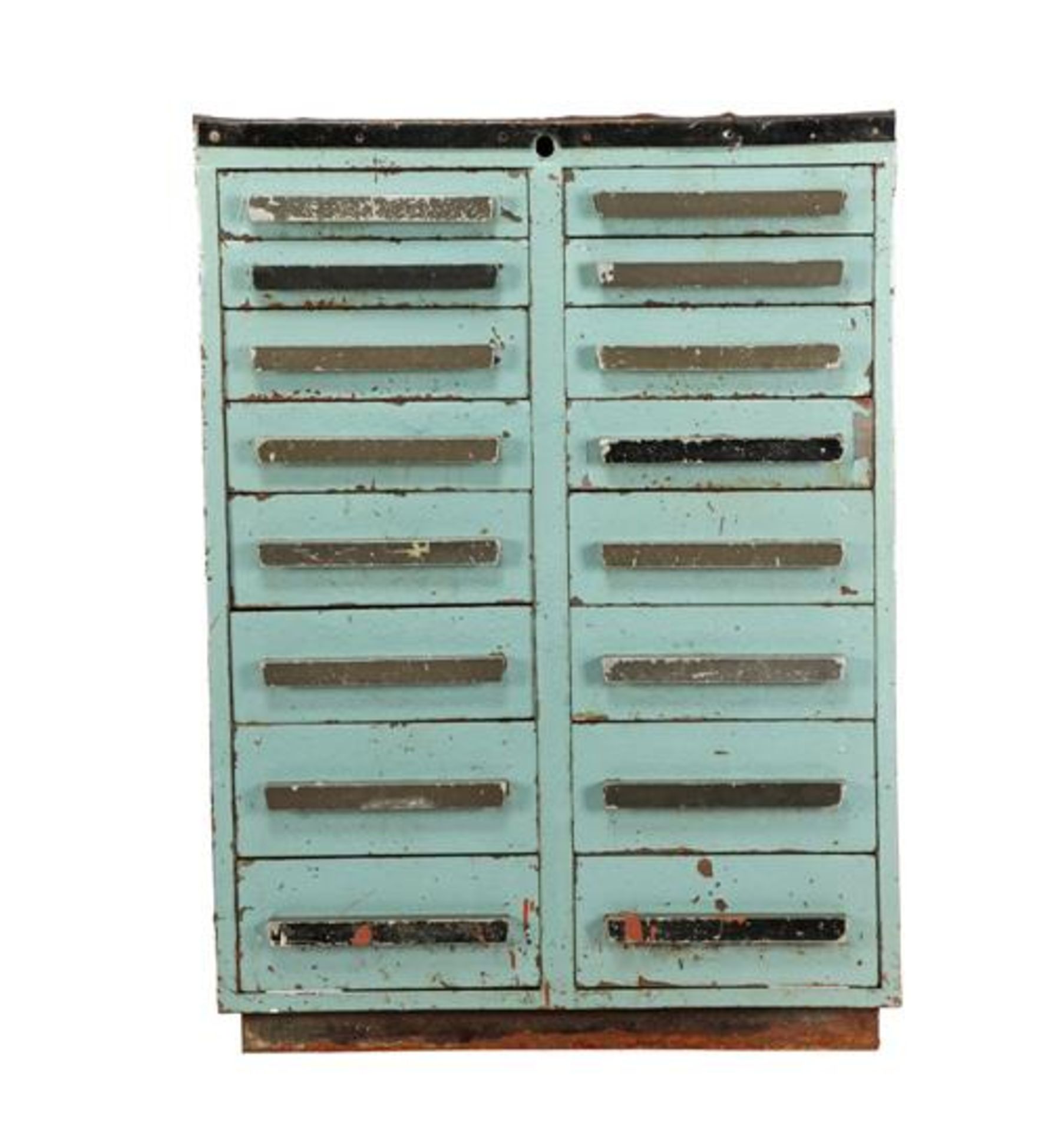 Russian industrial 16-load iron chest of drawers 97.5 cm high, 71.5 cm wide, 48 cm deep