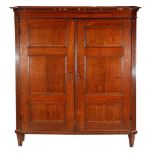 18th century oak 2-door cabinet with straight profiled hood including tooth molding, panel doors and