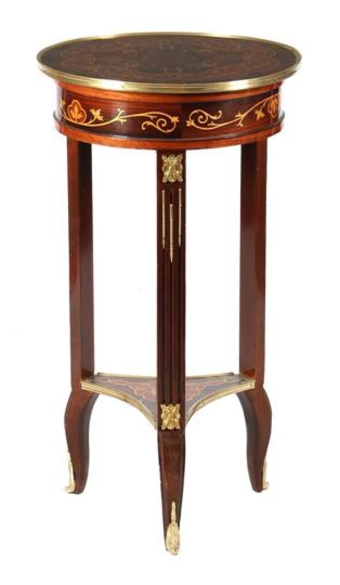 Round & nbsp; classic side table with beautiful inlay and bronze ornaments, 82 cm high, 45 cm