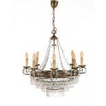 8-light crown lamp with crystal drops, approx. 100 cm high and 67 cm in diameter