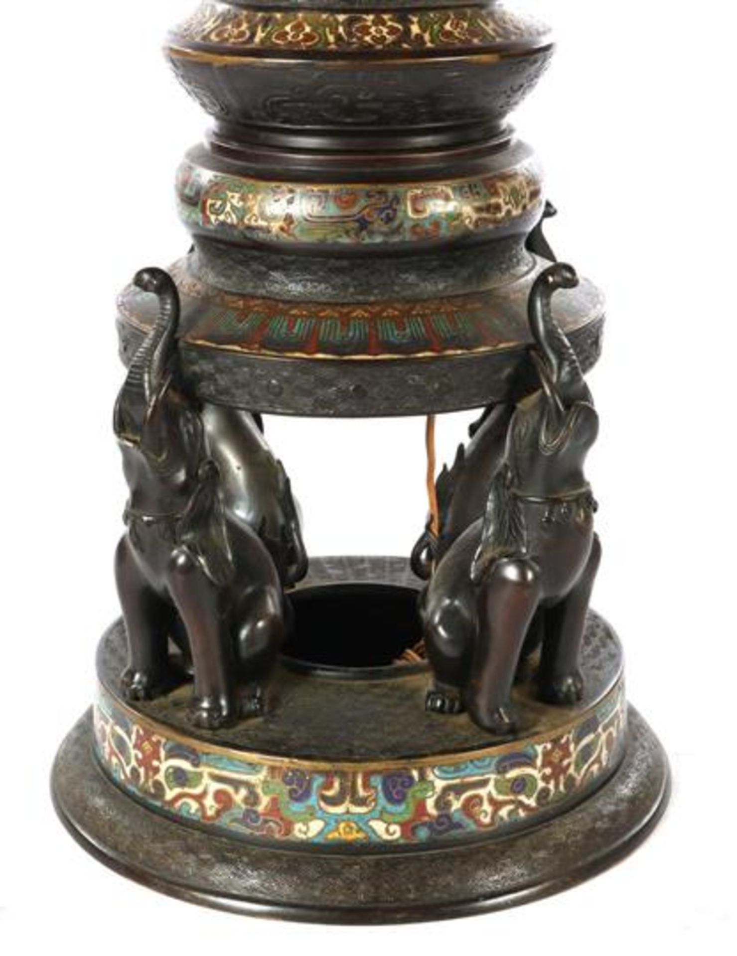 Asian 2-bulb cloisonne floor lamp with elephants at the base 190 cm high, & nbsp; upholstered - Bild 2 aus 4