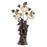 Classic table lamp with figures and 3 glass shades, 88 cm high