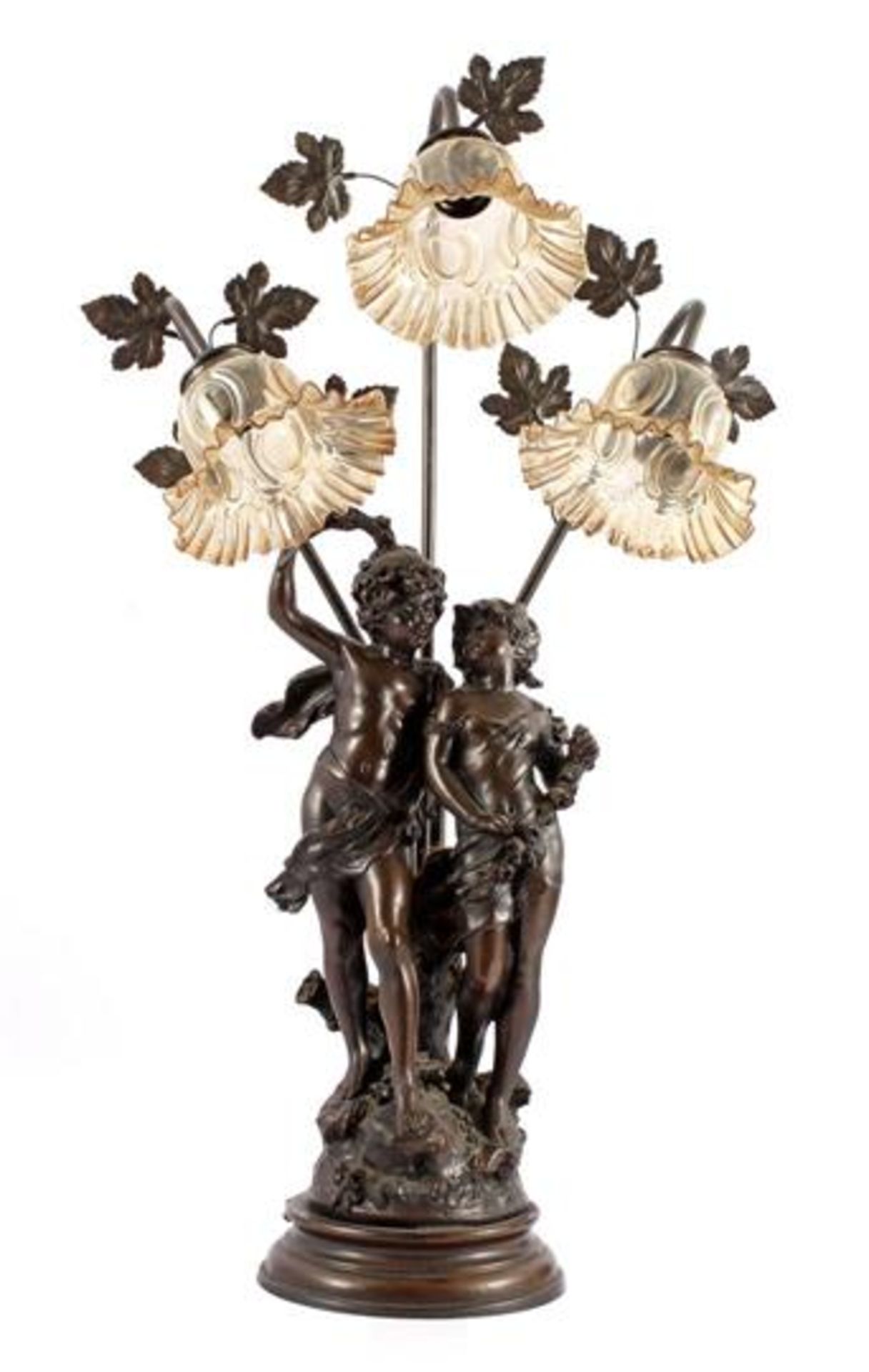 Classic table lamp with figures and 3 glass shades, 88 cm high