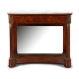 Mahogany veneer on Empire oak trumeau with drawer and marble top 82.5 cm high, 94 cm wide, 47 cm