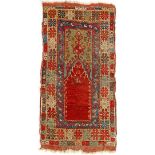 Antique Islamic prayer rug from the Turkish Ottoman Empire, Anatolian villages area 102x142 cm
