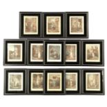Series of 13 English color lithographs entitled Cries of London, in black lacquered frames with
