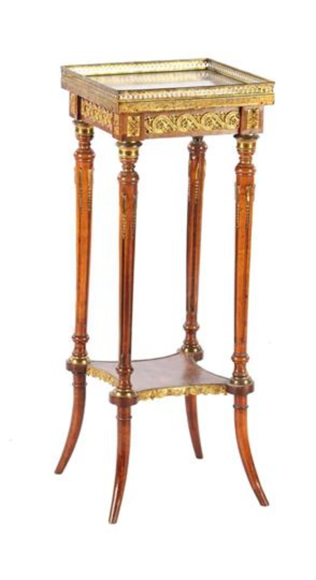 Walnut Louis Seize style gueridon with brass fittings and ornaments 80.5 cm high, 30.5x30.5 cm