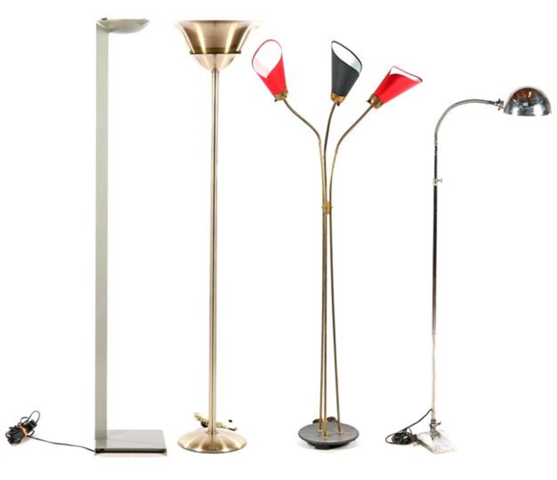 3 metal & nbsp; floor lamps incl. Gispen, 2 x 176 cm high and approx. 135 cm high, and copper