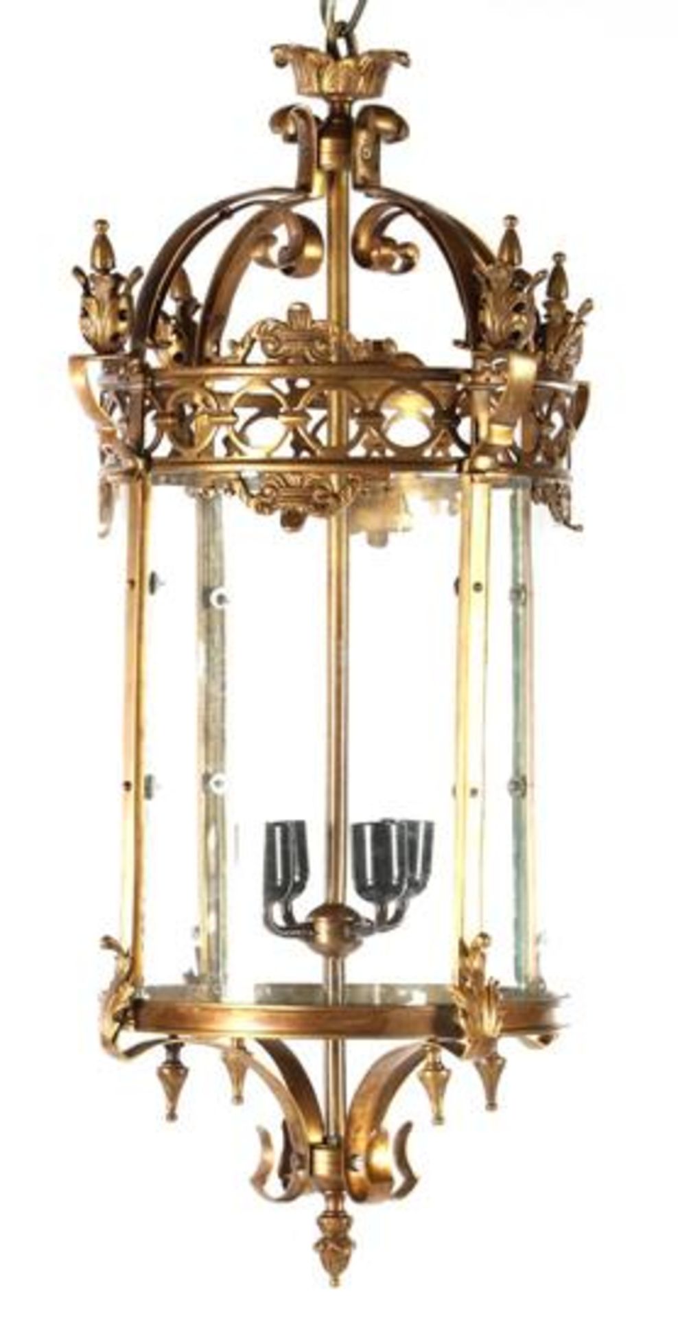 Bronze lantern after an antique model with glass panes, approx. 90 cm high