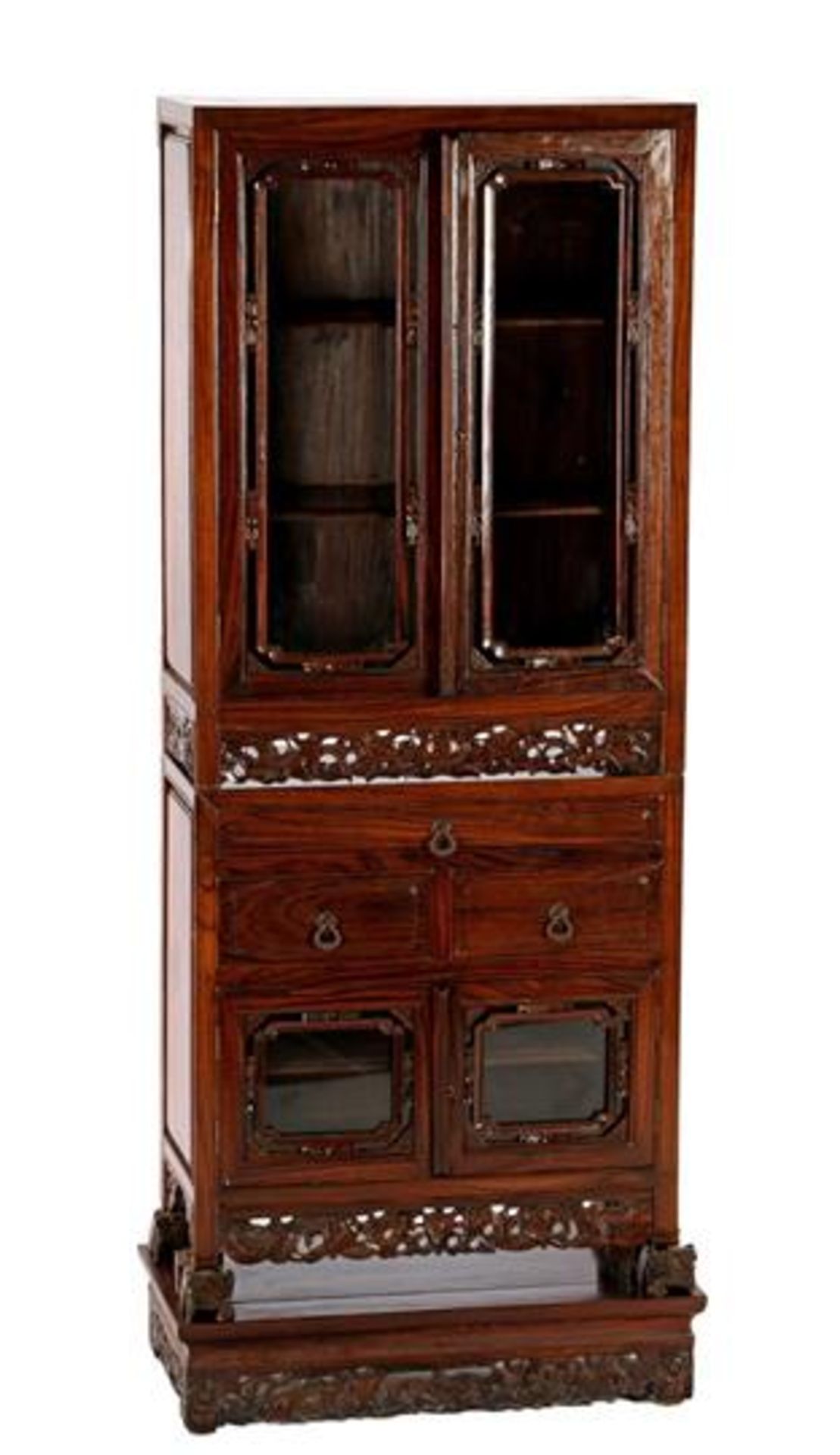 3-part rosewood oriental cabinet with beautiful stitching, 153 cm high, 63 cm wide, 33 cm deep (