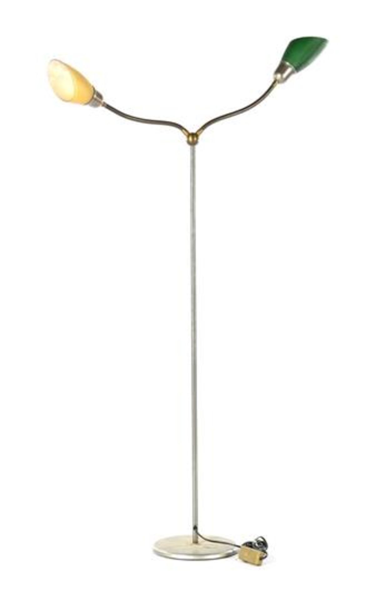 Floor lamp with 2 colored glass shades on flexible arms, approx. 125 cm high