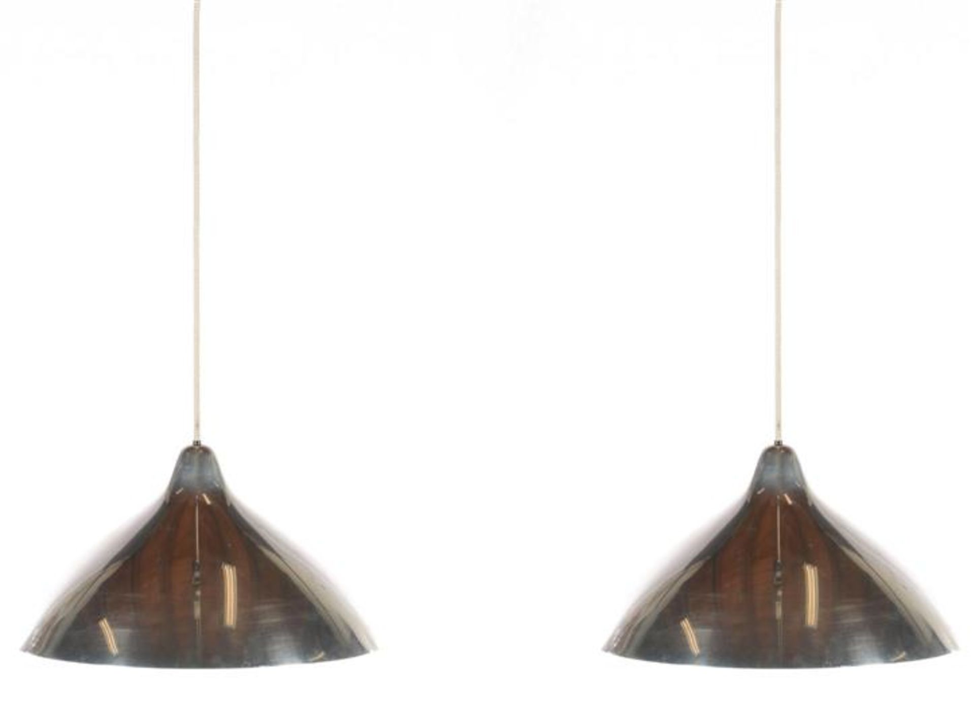 2 aluminum hanging lamps / billiard lamps, excl. Cord 24 cm high and 44 cm diameter