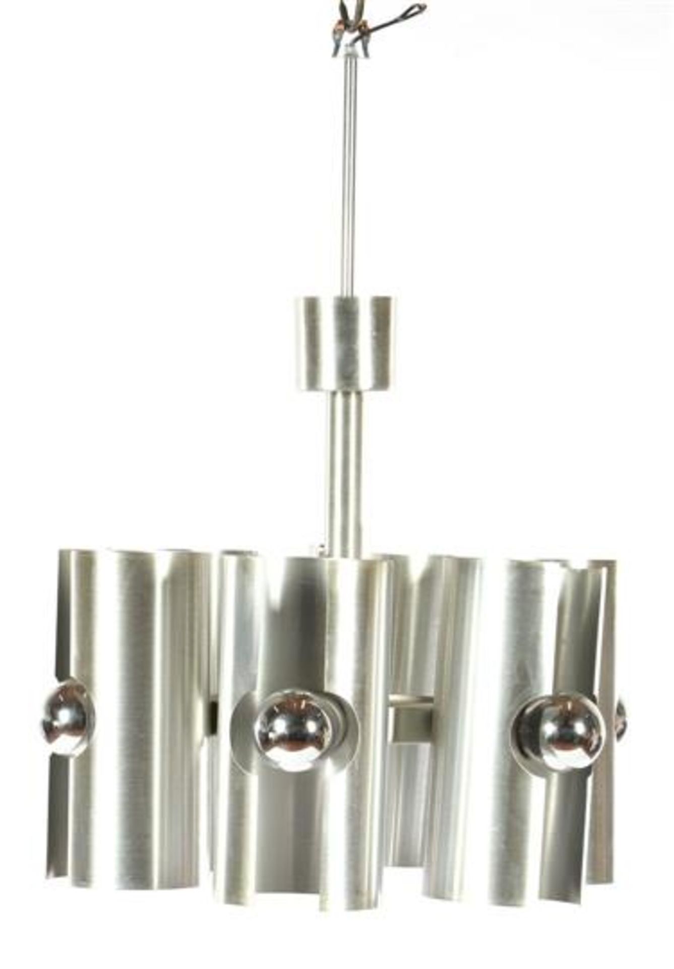6-bulb aluminum hanging lamp in the style of Max Sauze, 64 high and 45 cm diameter